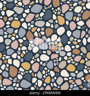 Hand-Drawn Sea Pebbles Blue and Cream Texture Vector Seamless Pattern Stock Vector