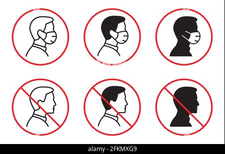 No entry without face mask icon. Vector illustration isolated on white. Stock Vector