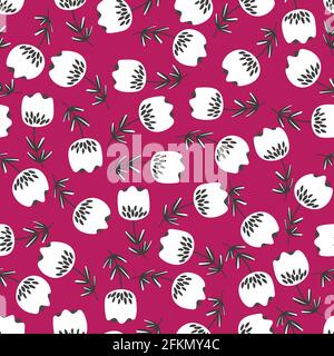 Seamless floral pattern based on traditional folk art ornaments. Trendy flowers on color background. Scandinavian style. Sweden nordic style. Vector Stock Vector