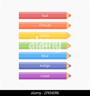 Set of multicolored pencils in rainbow colors. Isolated on white background. Cartoon flat style. Vector illustration Stock Photo
