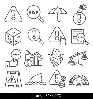 Risk line icons set on white background Stock Vector