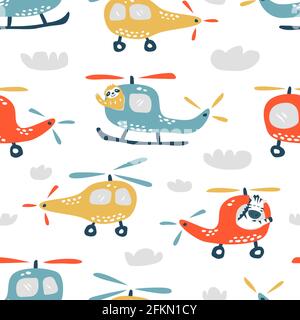 Childish seamless pattern with cute helicopter. Creative texture for fabric, textile Stock Vector