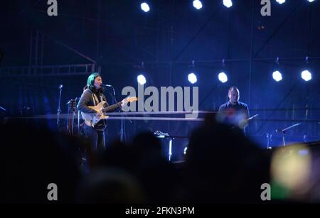 Beijing, China. 2nd May, 2021. A band performs at the Strawberry Music Festival in Beijing, capital of China, May 2, 2021. The 2021 Strawberry Music Festival is held at Beijing Expo Park from May 2 to May 4. Credit: Xiao Xiao/Xinhua/Alamy Live News Stock Photo