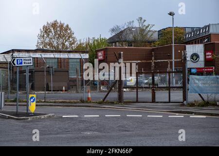 Epsom Surrey London UK, May 02 2021,  Empty Road Junction With A Painted White Give Way line On The Tarmac Stock Photo