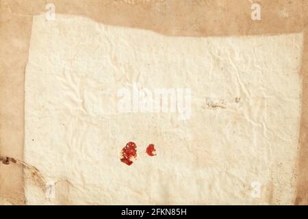 Old, crumpled paper with red sealing wax sign texture background Stock Photo