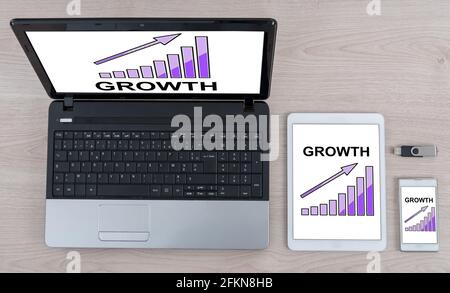 Growth concept shown on different information technology devices Stock Photo