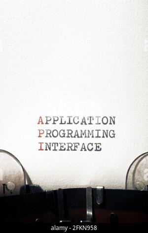Application programming interface phrase written with a typewriter. Stock Photo