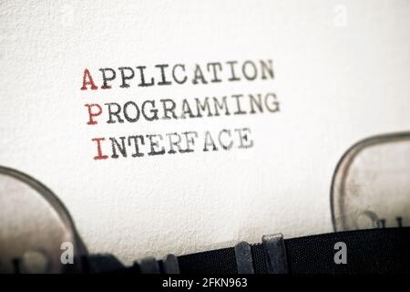Application programming interface phrase written with a typewriter. Stock Photo