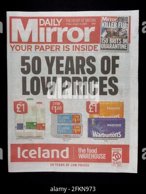 Front page advertising pullout of the Daily Mirror on 31st January 2020 on the day the UK was going to 'Brexit' from the European Union. Stock Photo