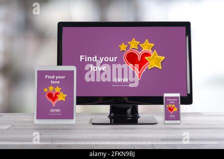 Online dating concept shown on different information technology devices Stock Photo
