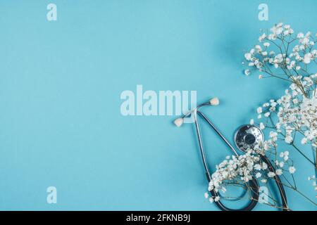 Phonendoscope on a blue background. Medical background Stock Photo