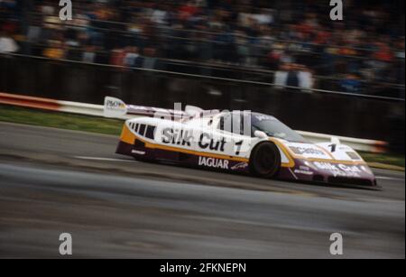 The winning Eddie Cheever - Martin Brundle Jaguar XJR-9 sports-prototype during the 1988 Silverstone 1000 Km race. Stock Photo