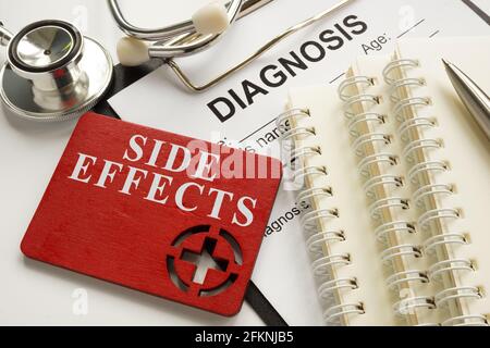Medical side effects plate diagnosis form and stethoscope.