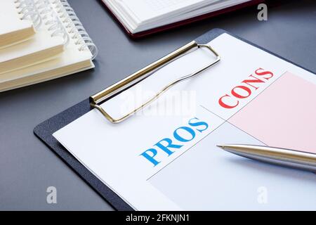 Pros and cons list for the right choice. Stock Photo
