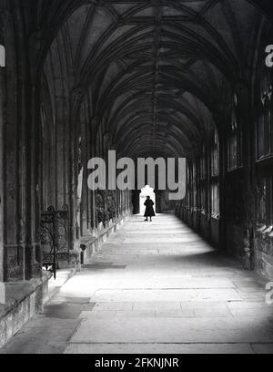 1950s, historical, external passageway, Wells Cathedral, England, UK. Stock Photo