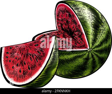 Watermelon Vintage Woodcut Engraved Style Drawing Stock Vector