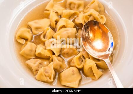 Tortellini in Brodo, Traditional Dish from Bologna, Italy, Pasta in Broth Stock Photo