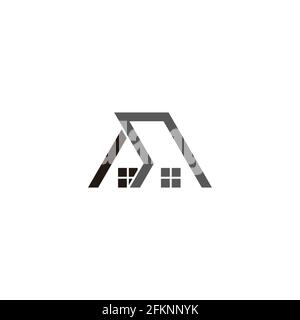 home roof windows simple geometric line flat logo vector Stock Vector