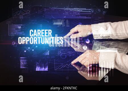 Businessman touching huge screen concept Stock Photo