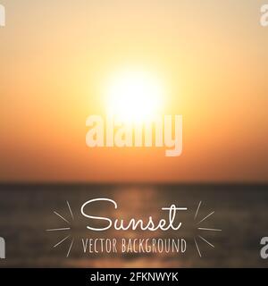Beautiful summer sunrise or sunset on the sea. Blurred defocused background. Easy to edit vector template for your design projects. Stock Vector