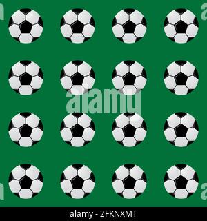 Black and white soccer balls on green seamless pattern. Football vector background. Sport recreation theme cartoon style illustration. Easy to edit te Stock Vector