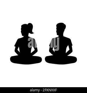 black silhouette design with isolated white background of couple meditate,vector illustration Stock Vector