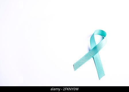 blue cancer awareness ribbon background with copy space