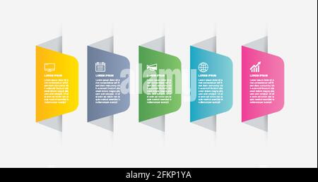 5 data infographics tab paper index template. Vector illustration abstract background. Can be used for workflow layout, business step, banner, web des Stock Vector