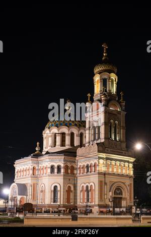 Alexander Nevsky Cathedral in Lodz, Poland, Polish Orthodox church in Neo-Byzantine style from 19th century, city landmark.