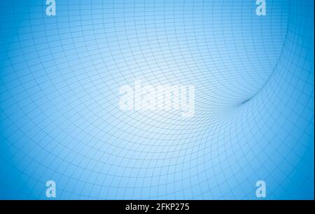 3D Wire Frame Render of the inside of a Curved Pipe Background in blue color - 3D Illustration Stock Photo