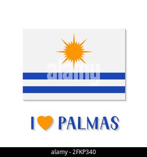 Flag of Palmas and lettering with heart. The capital of Tocantins state in Brazil . Vector template for banner, typography poster, logo design, postca Stock Vector