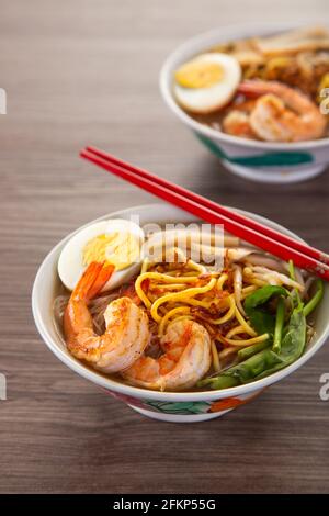 Spicy Prawn Noodle. A delicacy made popular by the Chinese in Malaysia Stock Photo