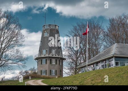Tower in Svanninge hills at Skovlyst near Faaborg, Denmark Stock Photo