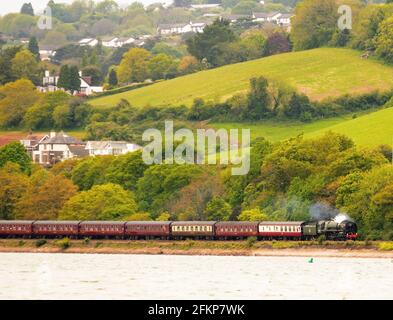 BR Standard Class Pacific No 70000 Britannia alongside the Teign estuary on the approach to Teignmouth with the return leg of the Dartmouth Express.