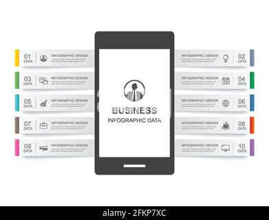 Smartphone infographic template with 10 data for business. Stock Vector
