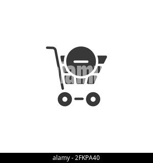 Shopping cart on white background. Delete product. Isolated icon. Commerce glyph vector illustration Stock Vector