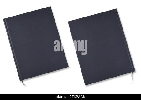 Front and Back  Hard book cover view from above. Isolated on white Stock Photo