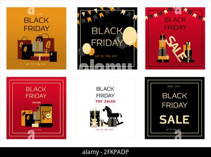 Advertising posters for black Friday. Banner for discounts and sales. A poster with an inscription and a special offer of the store. Online store with Stock Vector