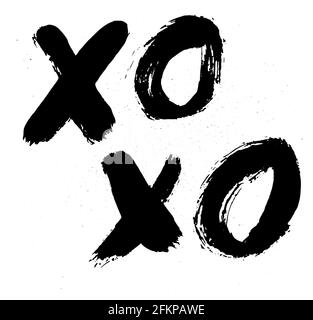 XOXO hand written phrase. Hugs and kisses sign. Grunge brush lettering XO. Easy to edit template for Valentine s day greeting cards, banners, posters, Stock Vector