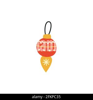 Merry Christmas ball hanging toy. Tree decoration. Flat design. Vector illustration. Stock Vector