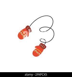 Vector illustration of a pair of knitted Christmas mittens on a white background. Mittens icon. Christmas card with mittens. Stock Vector