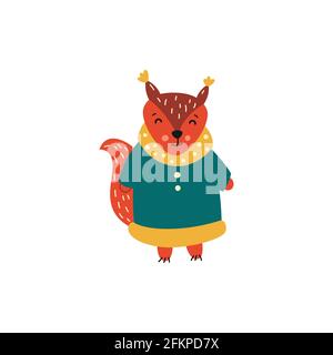 Cartoon squirrel on a white background, vector illustration. Stock Vector