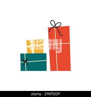 Retro Christmas card with Christmas present - turquoise, yellow and red. Stock Vector