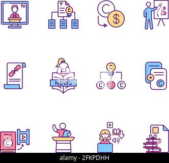 Copyright RGB color icons set Stock Vector