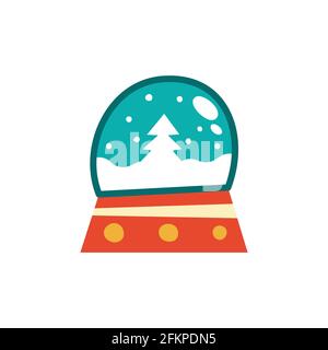 Glass ball with snow and forest. Vector illustration on white background, simple style. Stock Vector