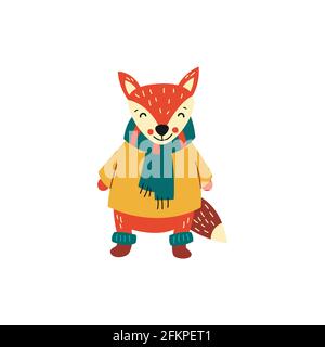 Cute fox. Vector animal on a white background. Stock Vector