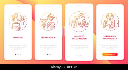 Job transition reasons onboarding mobile app page screen with concepts Stock Vector
