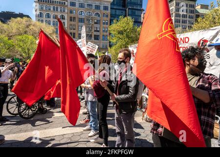 New York, USA. 01st May, 2021. Activists representing multiple organizations gather in Union Square Park to celebrate International Workers, Day, May Day, on Saturday, May 1, 2021. (Photo by Richard B. Levine) Credit: Sipa USA/Alamy Live News Stock Photo