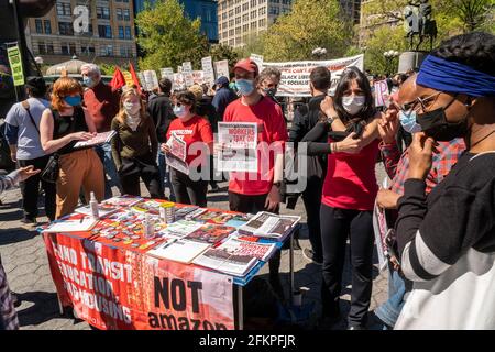 New York, USA. 01st May, 2021. Activists representing multiple organizations gather in Union Square Park to celebrate International Workers, Day, May Day, on Saturday, May 1, 2021. (ÂPhoto by Richard B. Levine) Credit: Sipa USA/Alamy Live News Stock Photo