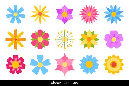 Flower set flat vector retro. Vintage flowers gift wrapping paper, stickers, labels, tags, greeting cards. Nature elements for Easter, Mothers Day. Stock Vector
